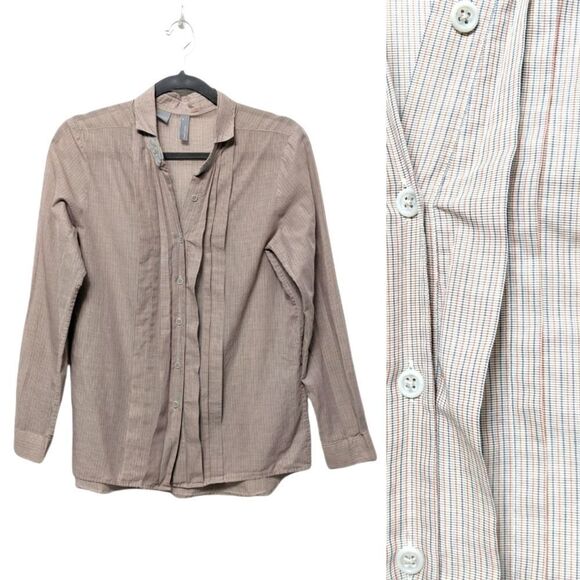 SIBEL SARAL Mini Plaid Check Pleat Button Shirt S - Picture 1 of 7